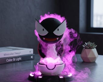 Pokémon Gastly Poké Ball Humidifier & Essential Oil Diffuser | Glowing Purple LED Night Light | Perfect Gamer Desk Decor Gift