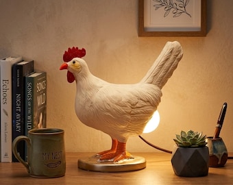 Unique Laying Hen Night Light | Resin Chicken Egg Lamp | Quirky Farmhouse Bedroom Decor | Novelty Animal Bedside Light