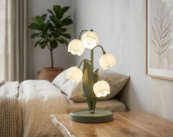 Lily of the Valley Flower Lamp - Aesthetic Tulip Bedside Light - Minimalist Floral Desk Lamp for Bedroom & Office - Organic Modern Home Gift