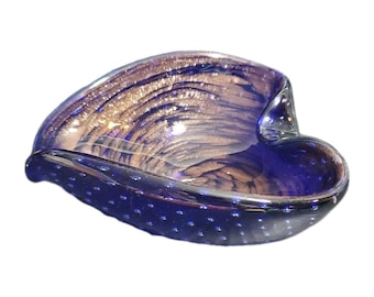 VTG Murano Kunst Glas Kobalt Blau & Gold Bullicante herzförmige Schüssel MCM * LESEN