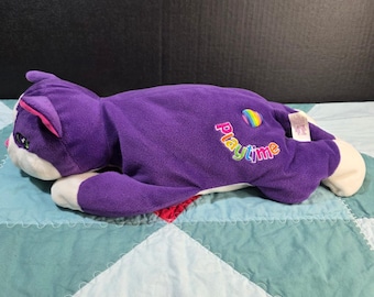 Pluszowy kotek Lisa Frank z lat 90. w kolorze fioletowym, 17 cali, tęczowy, 1998, pluszaki NICE