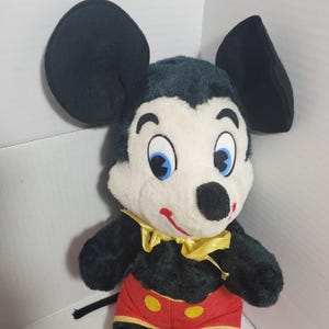 Vintage 50's Walt Disney Mickey Mouse Plush Blue Plastic Eyes Firm Stuffed Doll image 5