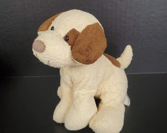 Vtg Russ Berrie Luv Pets Skeeter Puppy Dog Bean Plush 7" Cream Brown Eye Patch