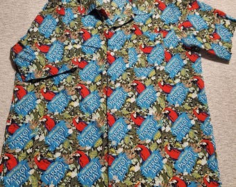 Vintage Captain Morgan Herr L-skjorta Parrot Bay Button Up S/S Hawaiian Tillverkad i USA