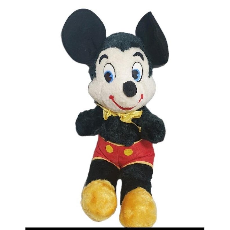 Vintage 50's Walt Disney Mickey Mouse Plush Blue Plastic Eyes Firm Stuffed Doll image 1
