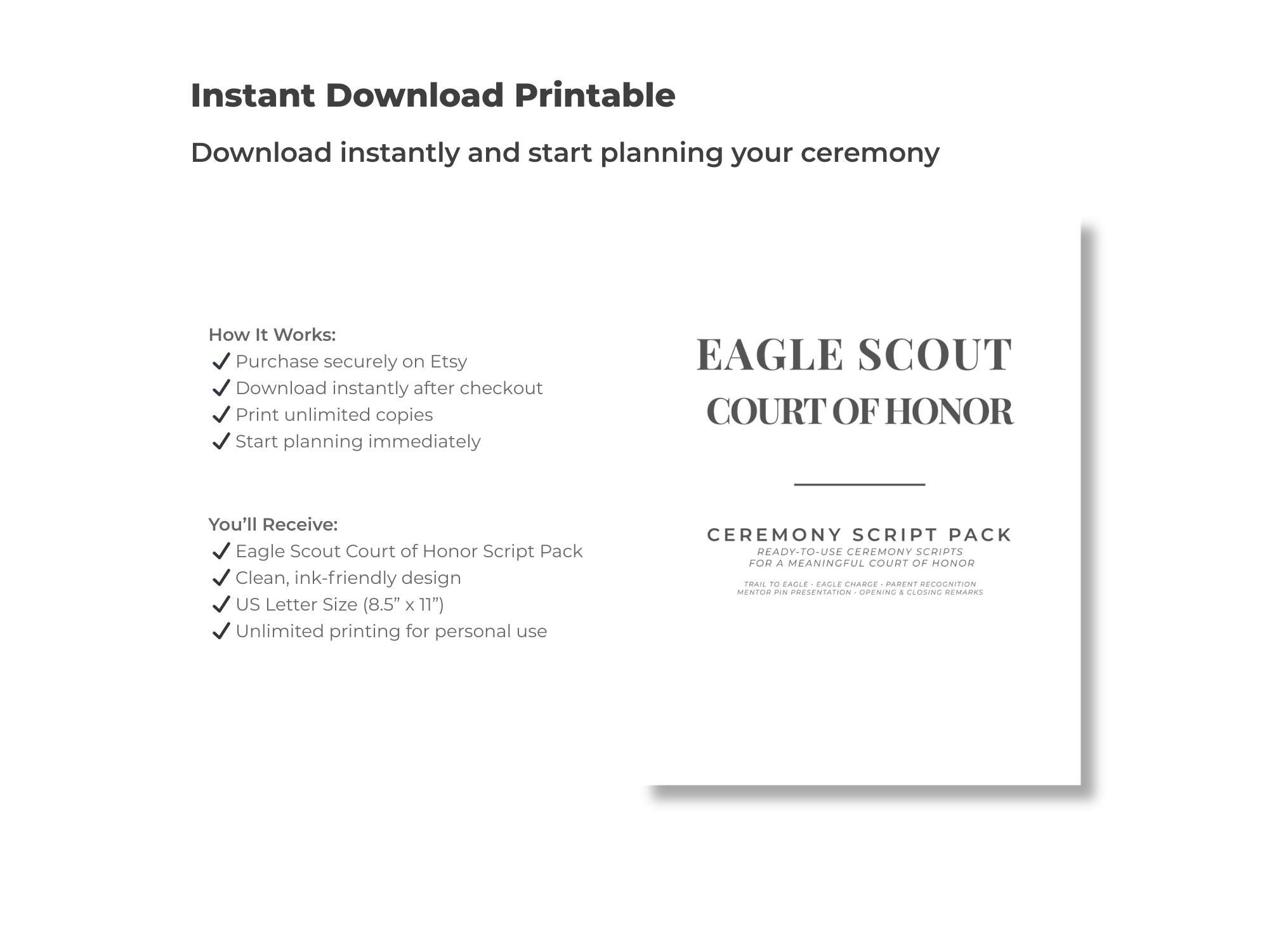 Eagle Scout Court of Honor Script Pack, Printable Ceremony Scripts ...