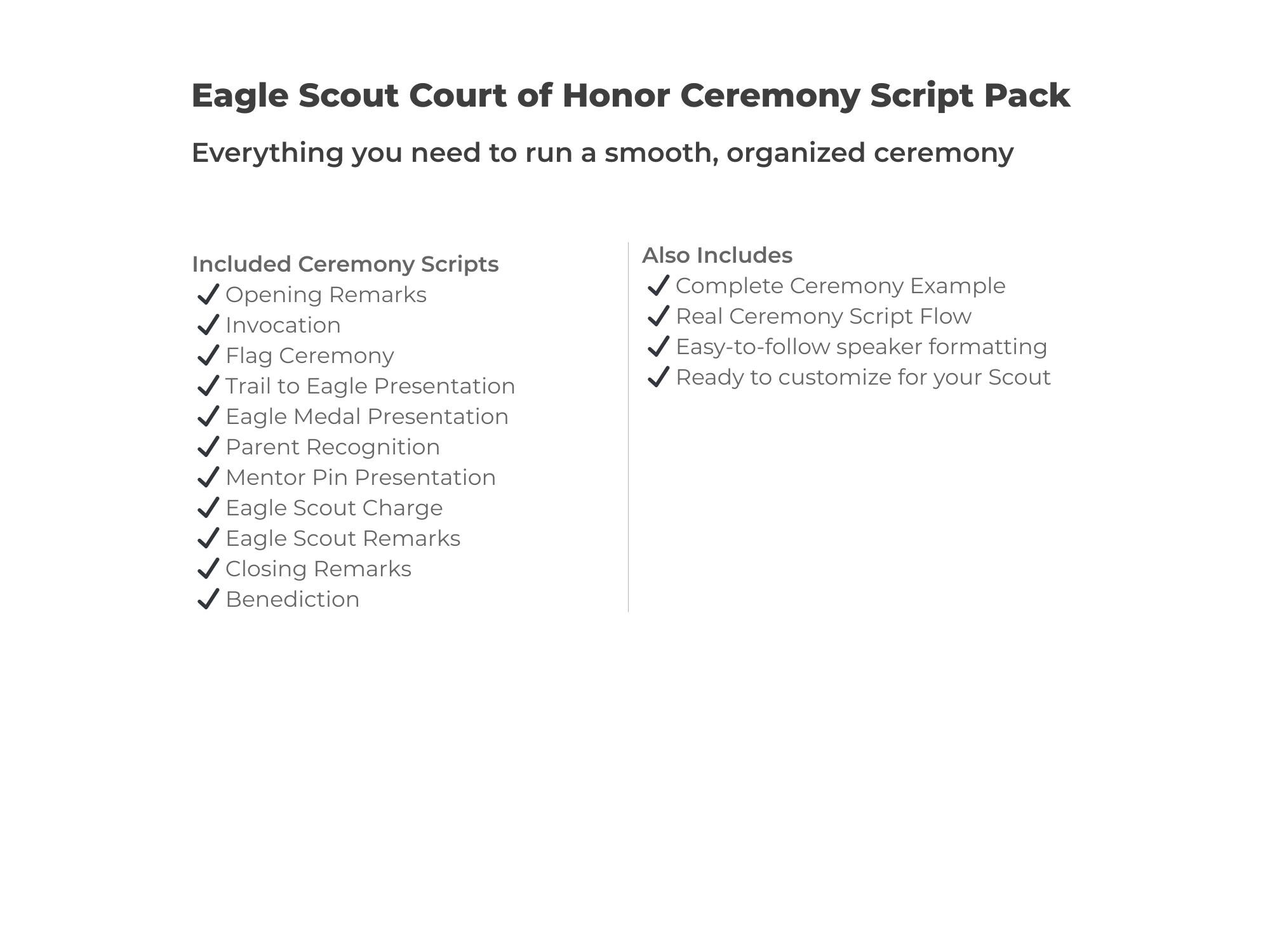 Eagle Script Menu. Example Eagle Scout Court of Honor Script Pack, Printable Ceremony Scripts ...