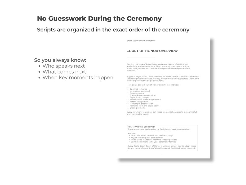 Eagle Script Menu. Example Eagle Scout Court of Honor Script Pack, Printable Ceremony Scripts ...