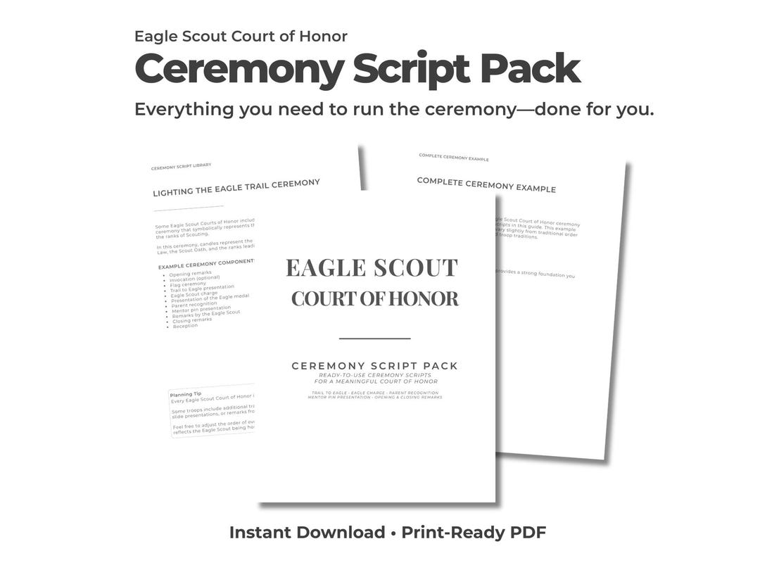 Eagle Script Menu. Example Eagle Scout Court of Honor Script Pack, Printable Ceremony Scripts ...