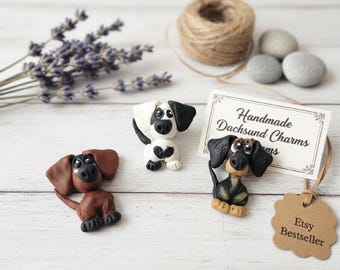 Dachshund Polymer Charm Handmade Dog Jewelry Pendant Necklace Gift Wiener Enthusiast Spotted Puppy Accessory Bracelet Keychain Zipper Pull
