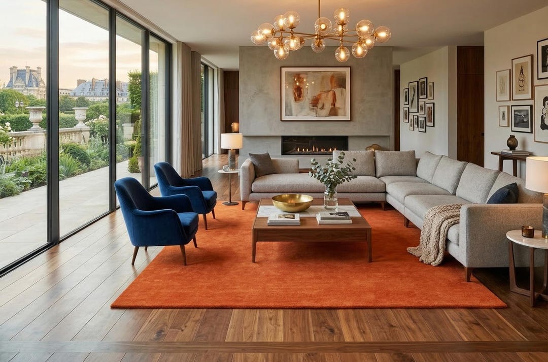 Burnt Orange Hand-tufted Wool Rug: Modern Minimalist Living Room Carpet ...