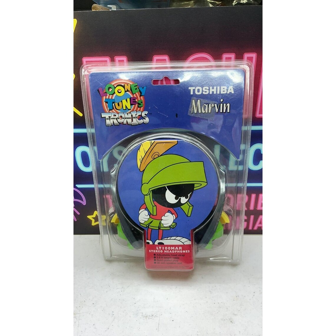 W- Vintage Marvin The Martian Toshiba Headphones Looney Tunes Stereo New In Box, foto 2 di 5