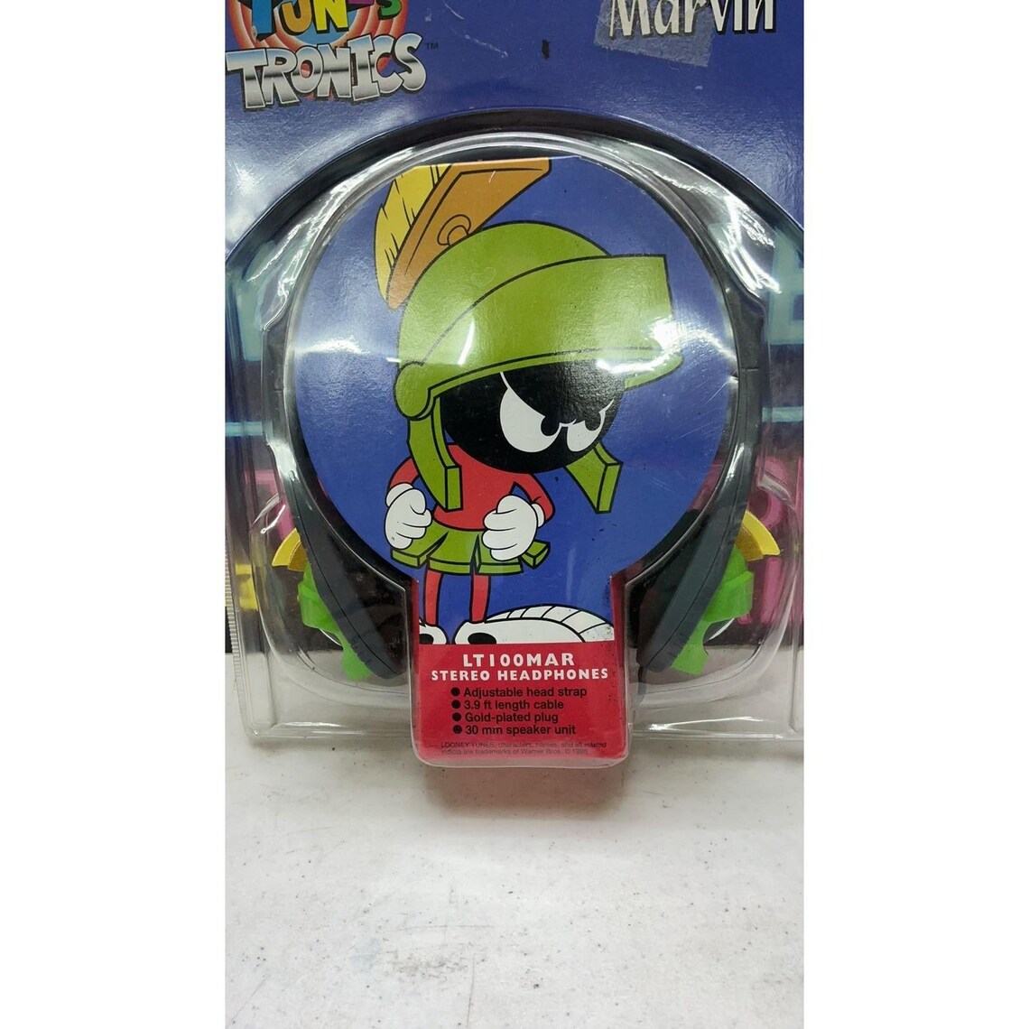 W- Vintage Marvin The Martian Toshiba Headphones Looney Tunes Stereo New In Box, foto 3 di 5