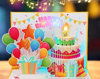 3D Pop Up Musical Birthday Card, LED Candle Cake, Interactive Greeting Gift