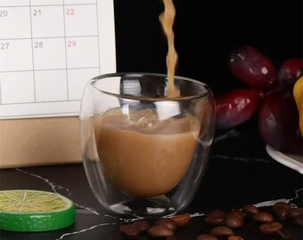 Set di 6 tazze in vetro a doppia parete da 80 ml - Tazze da caffè e tè trasparenti isolate, graziose piccole tazze da caffè per birra, regalo personalizzato