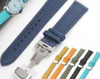 Sailcloth Watch Strap, Quick Release Nylon Band, Butterfly Buckle, Waterproof Replacement (18-24mm)
