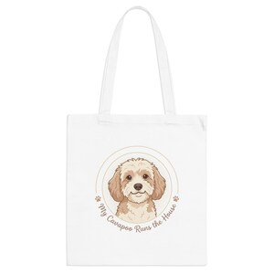 Cavapoo Illustration Tote Bag | Cute Dog Portrait, 'My Cavapoo Runs the House'