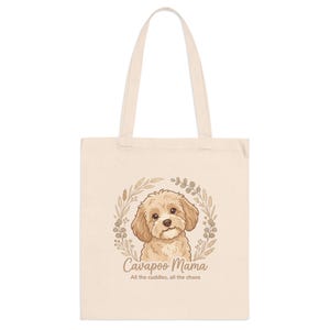 Cavapoo Mama Tote Bag | Cavapoo dog illustration, neutral floral wreath
