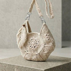Gehaakte crossabodytas, klein boho-accessoire, ambachtelijke portemonnee, beige handtas