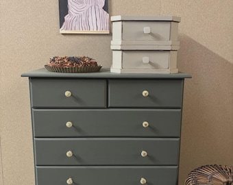 Moody Dark Green Hand-Painted Dresser - Refurbished Vintage