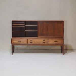 Refinished Rosewood Highboard Sideboard on Legs, Danish Cabinet