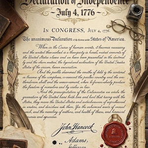 Declaration of Independence Printable, 1776 Historic Document, Patriotic Wall Art (Digital Download)