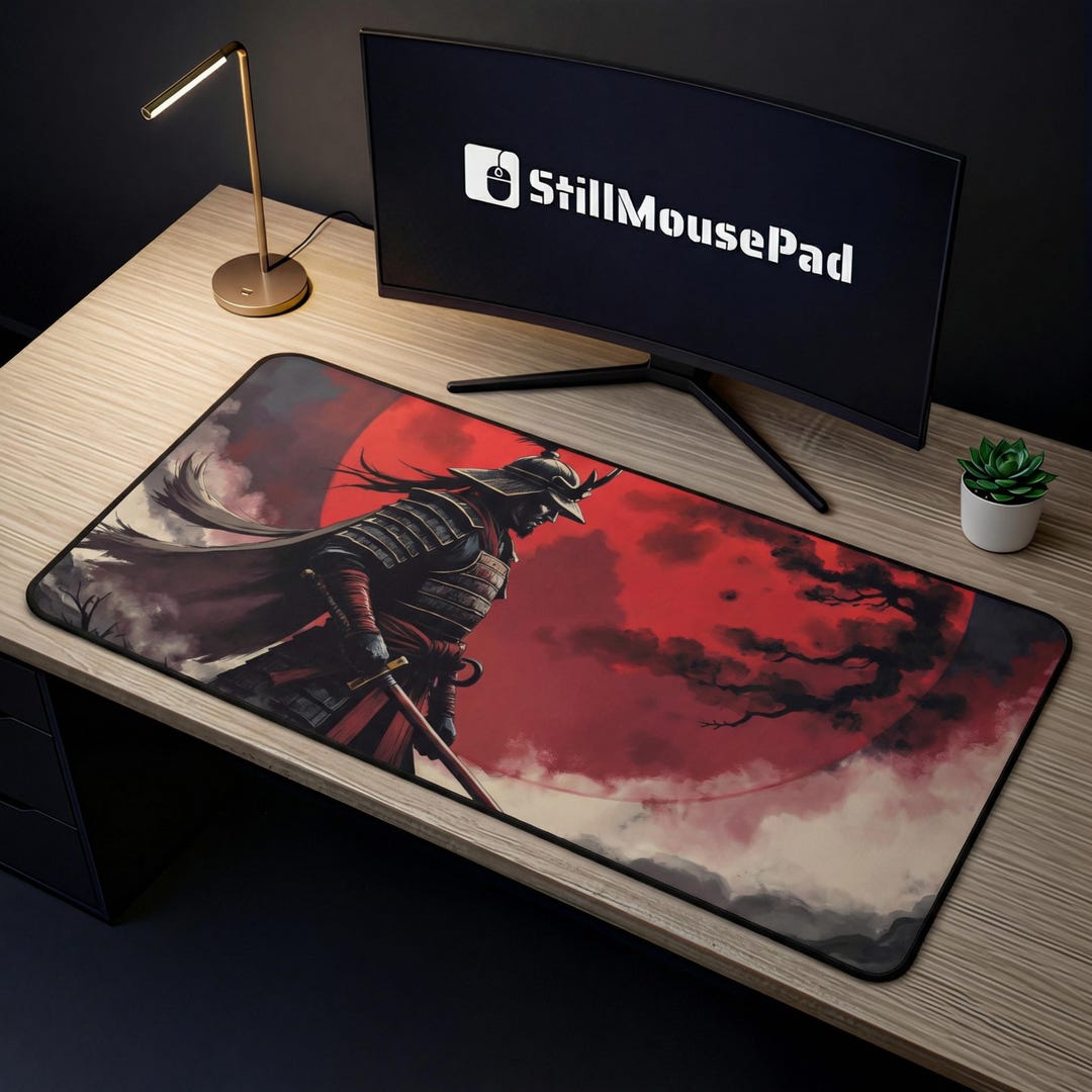 Samurai Warrior Desk Mat, Japanese Red Sun Mouse Pad, Ronin Armor ...
