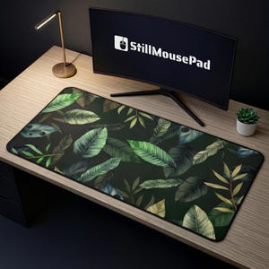 Dark Botanical Desk Mat, Green Leaf Mouse Pad, Moody Jungle Desk Mat, Aesthetic Minimal Desk Setup, Nature Desk Pad