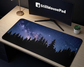 Alfombrilla de ratón Vía Láctea, tapete de escritorio Bosque Cielo Nocturno, tapete de escritorio Cielo Estrellado, tapete de ratón para juegos Galaxia, configuración de escritorio estética de naturaleza