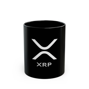Svart mugg med XRP-logotyp | Kaffemugg med kryptovaluta