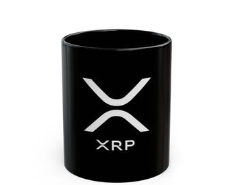 Caneca preta com o logotipo XRP | Caneca de café com tema de criptomoedas