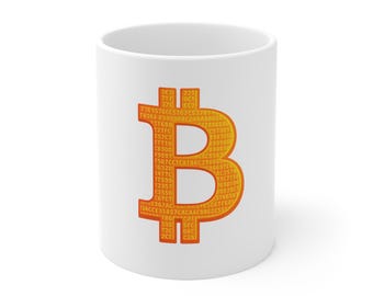 Caneca preta com o logotipo do Bitcoin | Caneca de café com tema de criptomoedas
