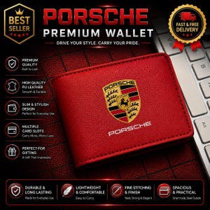 Red Suede Bifold Wallet – Porsche Car Accessory (10.5 cm x 8 cm)