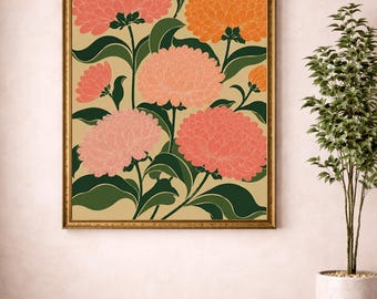 Maximalistisk blomväggkonst (digital nedladdning) | Art Deco-blomtryck