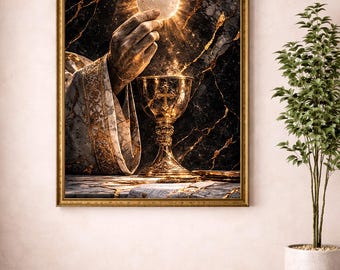 Eucharistie Wandkunst, Katholischer Hostie Kelch Druck, Religiöses Poster (Digitaler Download)