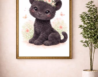 "Panther Bilddruck ""Panther"" Illustration, Tierkrone Kunstdruck (Digitaler Download)"