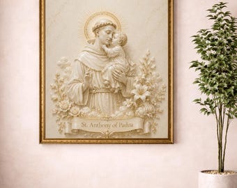 Utskrivbar väggkonst av Sankt Antonius av Padua, Sankt Antonius med Jesusbarnet (digital nedladdning)