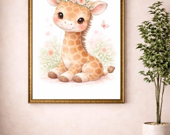 "Aquarell ""Baby Giraffe"" Kunstdruck Bild (Digitaler Download)"