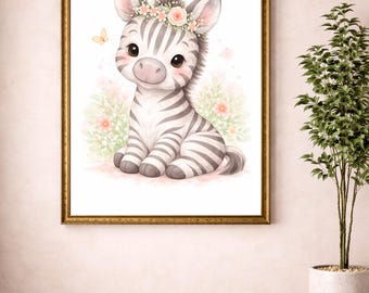 Zebra Kinderzimmer Wand Kunst, Safari Tier Druck, Aquarell Baby Dekor (Digitaler Download)
