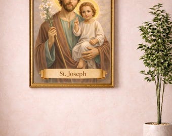 Sankt Josefs väggkonsttryck, katolsk religiös dekor, kristen canvaskonst