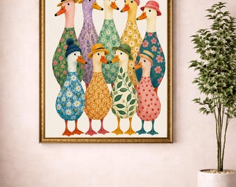 Funny Ducks mit Hüten Druck, Enten Poster Poster bunte Wandkunst, trendig Wanddekoration, Tierposter Druck, Farbenfrohe Moderne