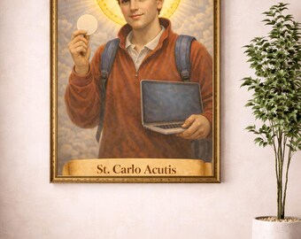 St Carlo Acutis Wandkunst, Katholischer Heiliger Druck, Christliche Dekoration (Digitaler Download)