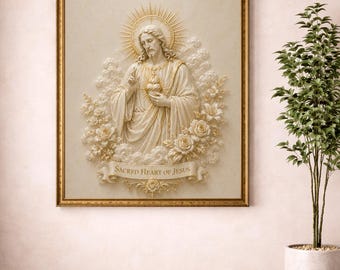 Jesu heliga hjärtas väggkonst, katolsk kristen religiös dekor