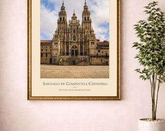 Santiago de Compostela-katedralens tryck, Spaniens pilgrimsfärdsväggkonst, historisk kyrkdekor, digital nedladdning