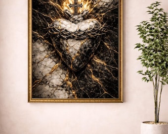 Heiliges Herz Jesu Wandkunst, Marmor Gold Glaube Druck (Digitaler Download)