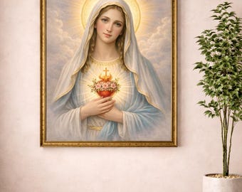 Jungfrau Maria Sacred Heart druckbare Wandkunst katholische digitale Download religiöse Wanddekor