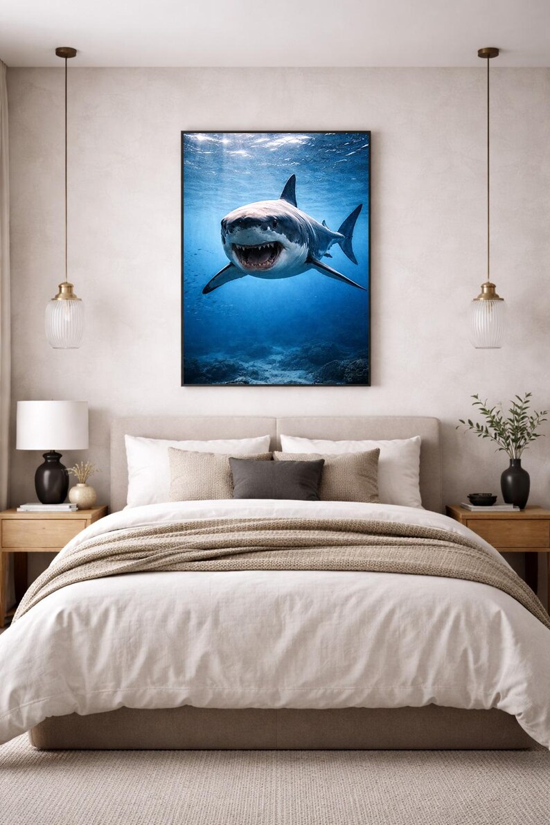 White Shark Underwater Photography Print, Ocean Marine Life Wall Art ...