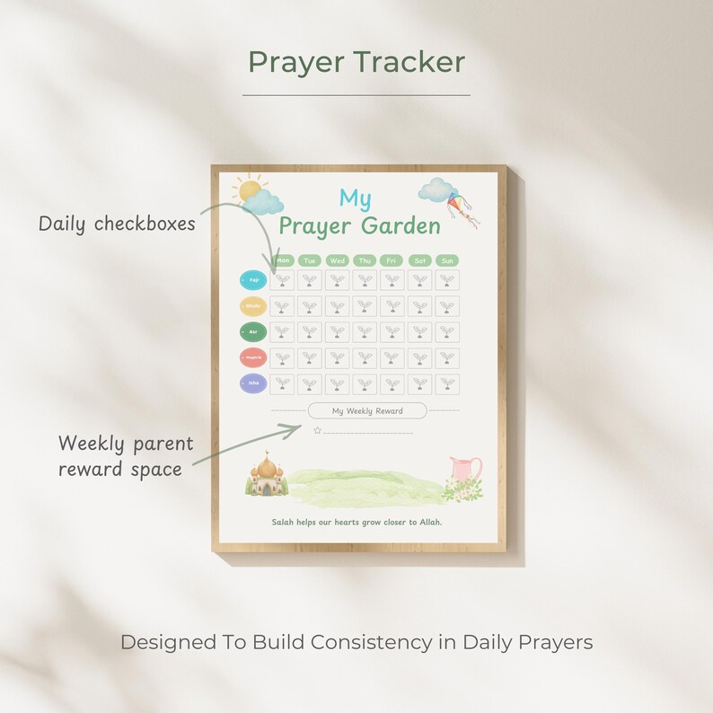Kids Salah Prayer Tracker Printable | Islamic Garden Chart (digital ...