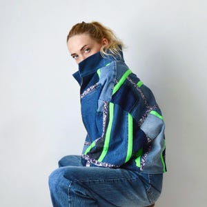 Upcycled Denim Patchwork Jacket – Geometric Designer Streetwear