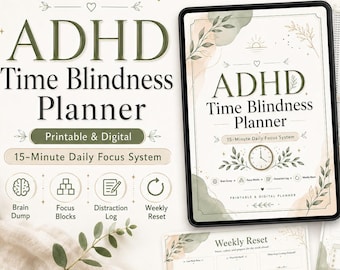 ADHD Time Blindness Planner Printable Digital PDF Focus Schedule Executive Function Tool